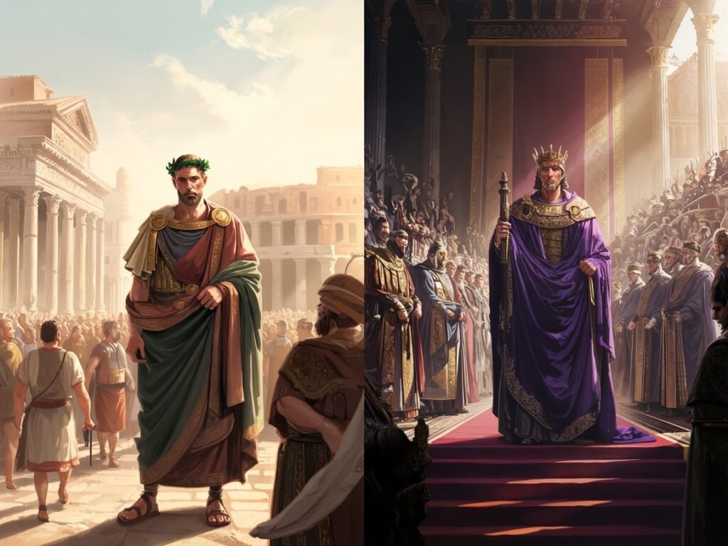 From Princeps to Dominus: How Crisis, Ceremony, and Bureaucracy Forged the Late Roman Monarchy From Princeps to Dominus: How Crisis, Ceremony, and Bureaucracy Forged the Late Roman Monarchy