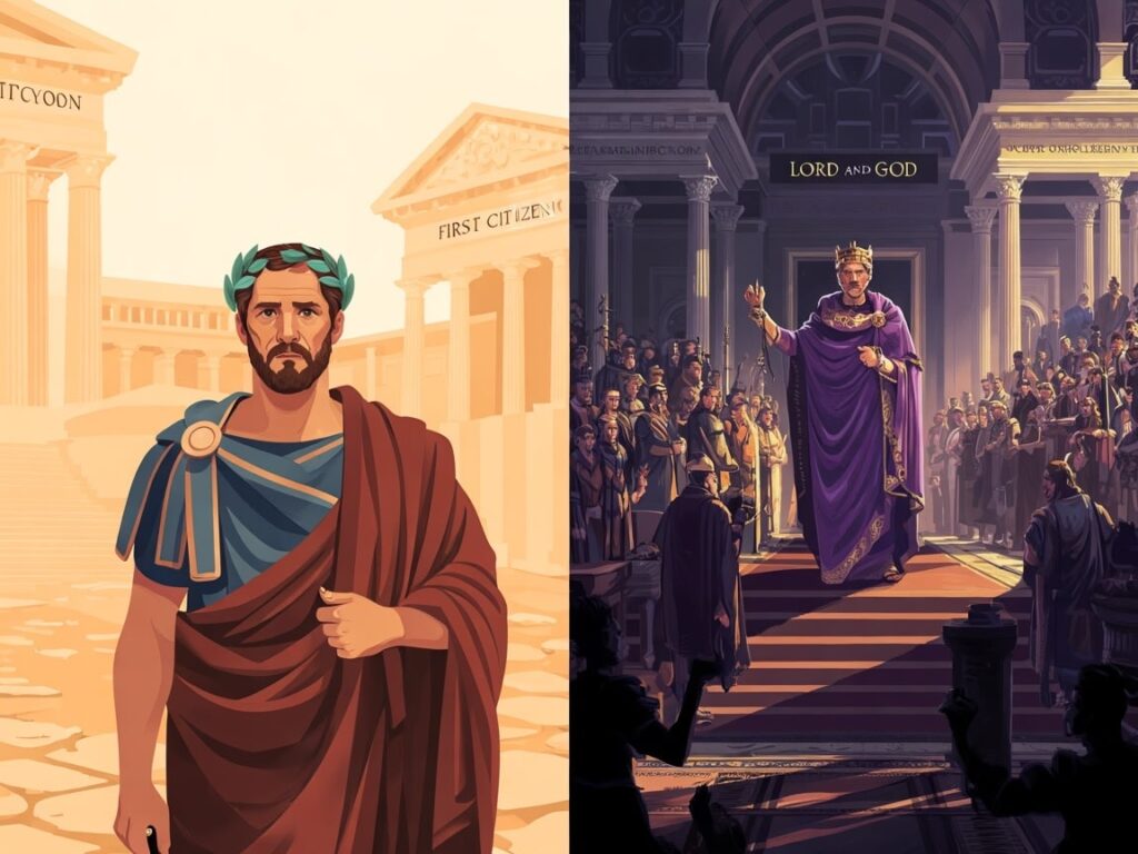From Princeps to Dominus: How Crisis, Ceremony, and Bureaucracy Forged the Late Roman Monarchy From Princeps to Dominus: How Crisis, Ceremony, and Bureaucracy Forged the Late Roman Monarchy