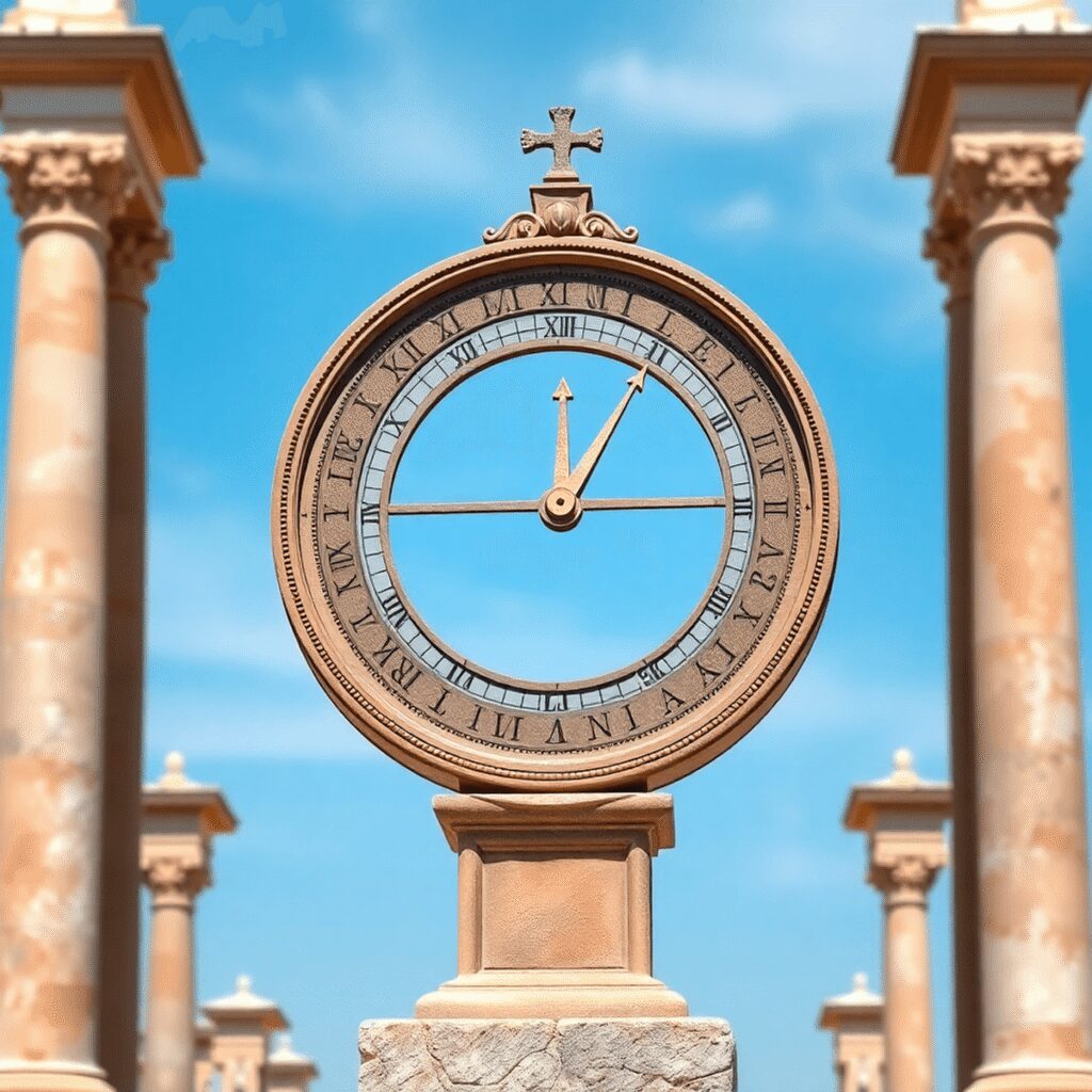 The Science of Roman Timekeeping: Sundials, Water Clocks, and Calendars Explained Ancient Roman sundial and water clock on stone pedestal against blue sky and classical architecture, showcasing early timekeeping devices.